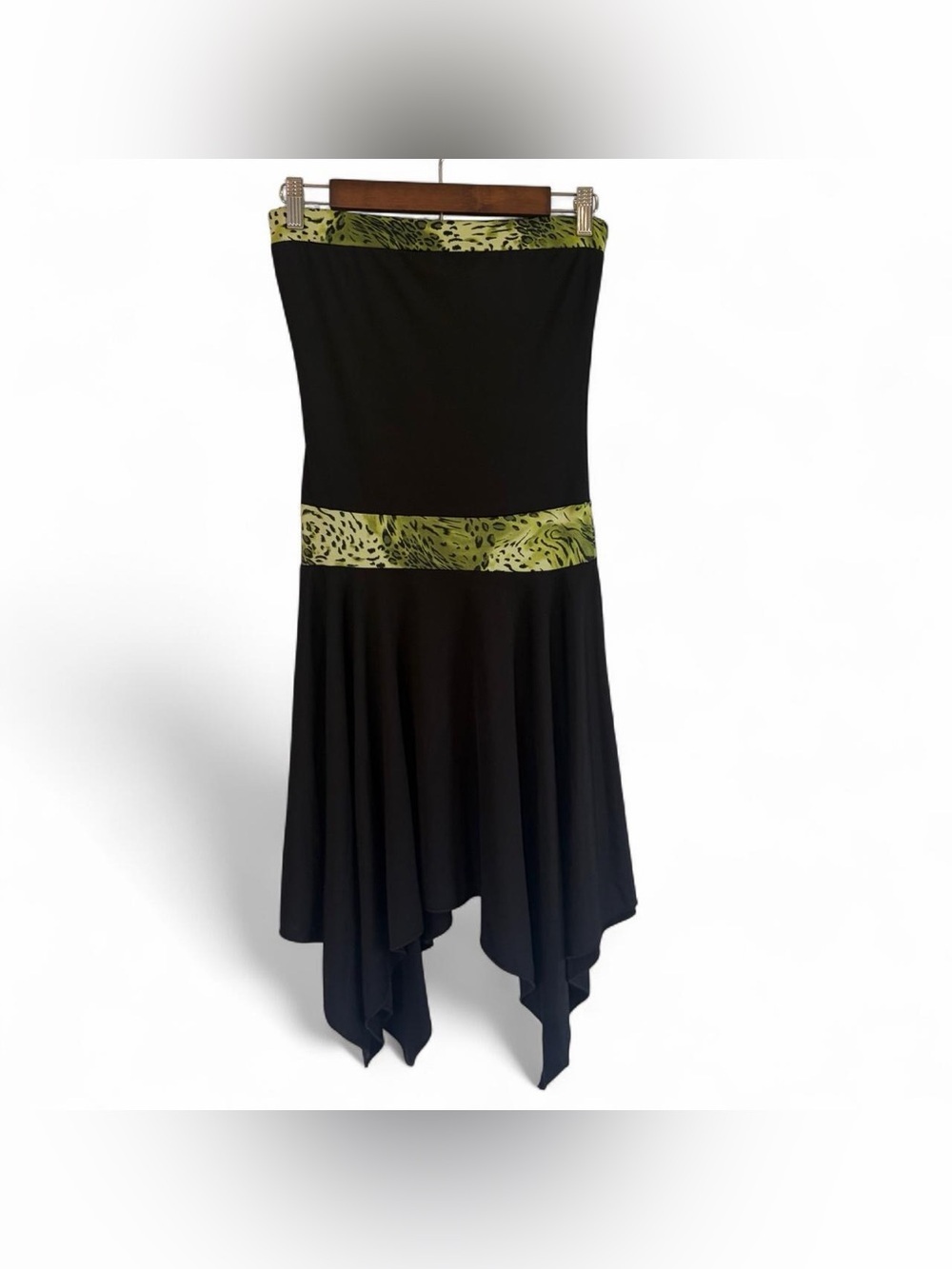MKM Designs Y2K Strapless Dress. Black and Green Cheetah. Size: Small.